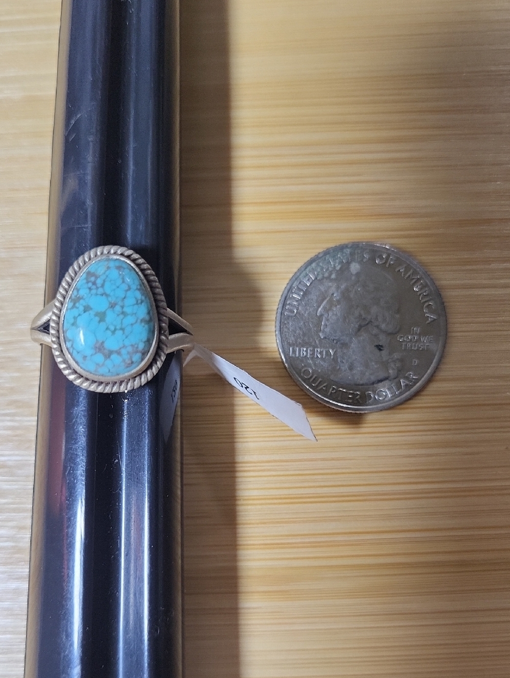 Turquoise Stone Sterling Silver Ring - Blue Oval Cabochon Sz 8 1/4